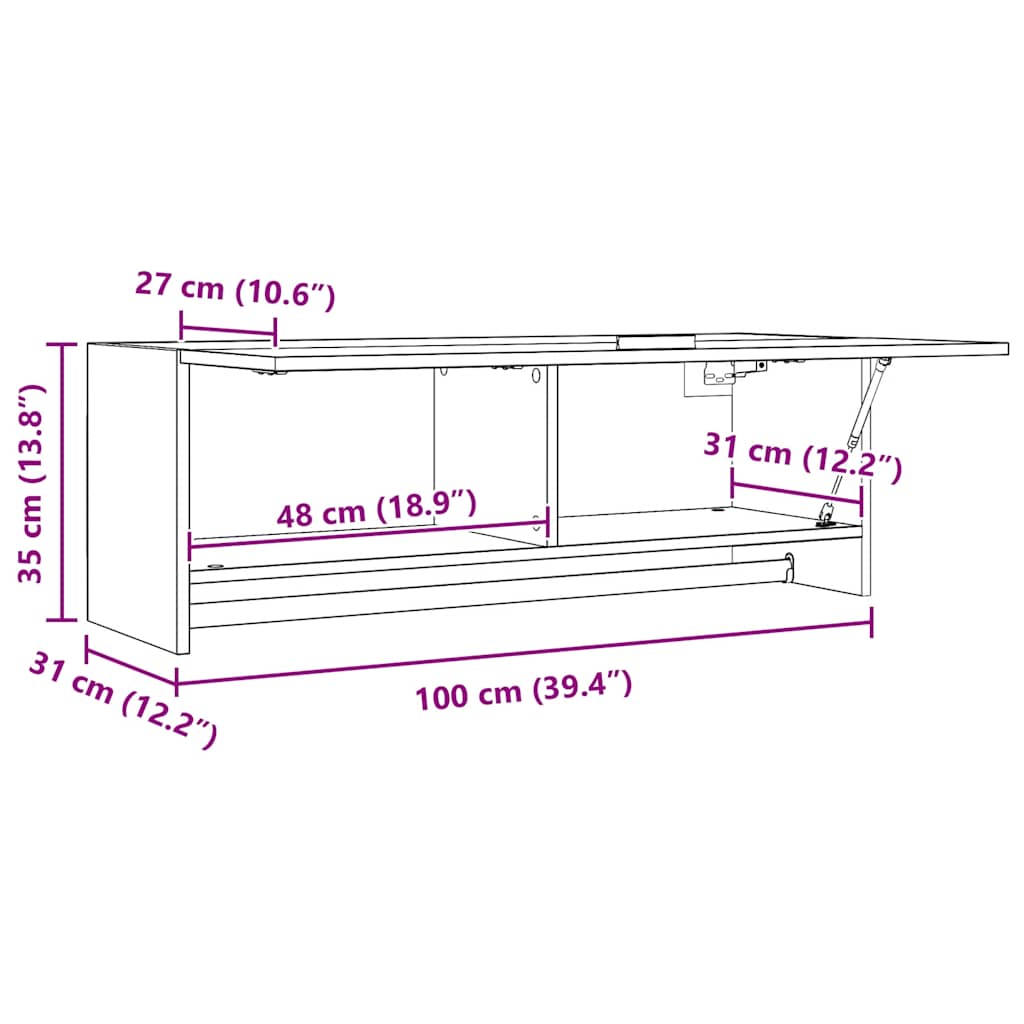White wardrobe 100x32.5x35 cm in multilayer wood