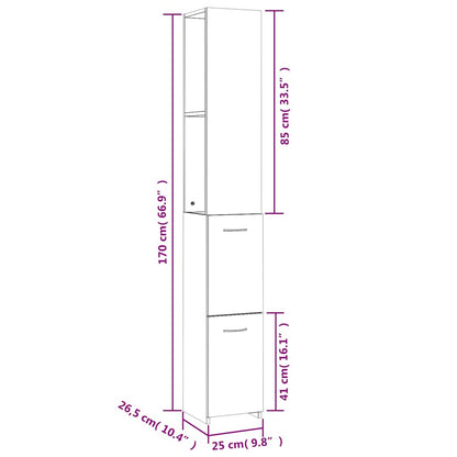 Armadietto da Bagno Bianco 25x26,5x170 cm in Legno Multistrato