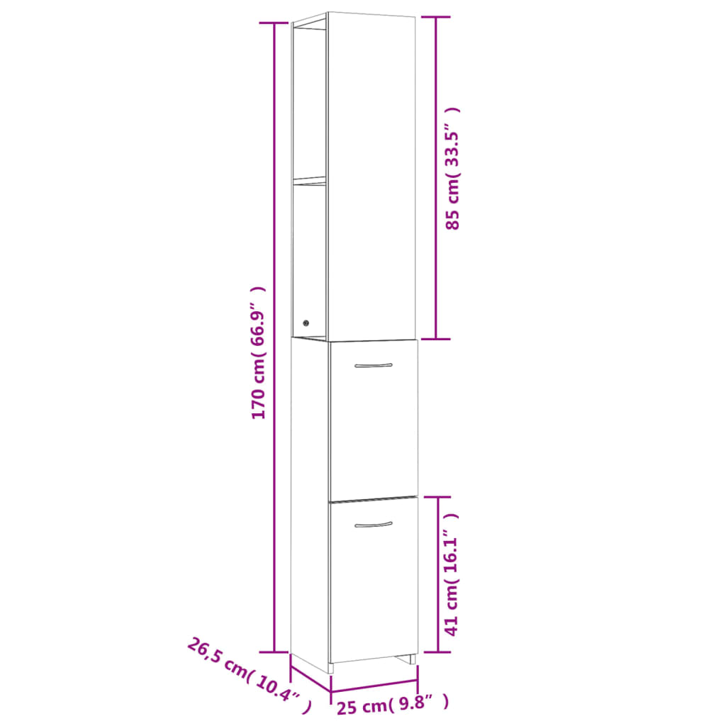 Armadietto Bagno Grigio Cemento 25x26,5x170cm Legno Multistrato | homemem39