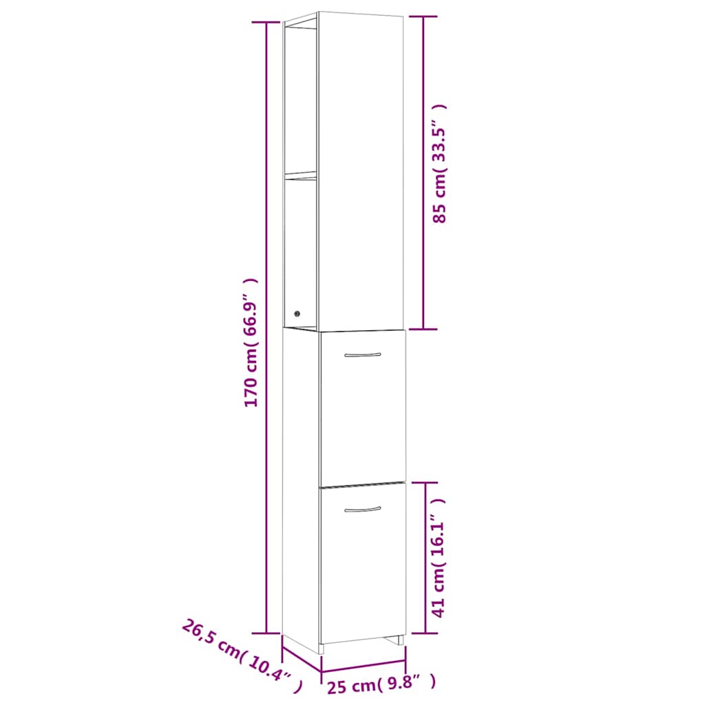 Armadietto Bagno Grigio Cemento 25x26,5x170cm Legno Multistrato