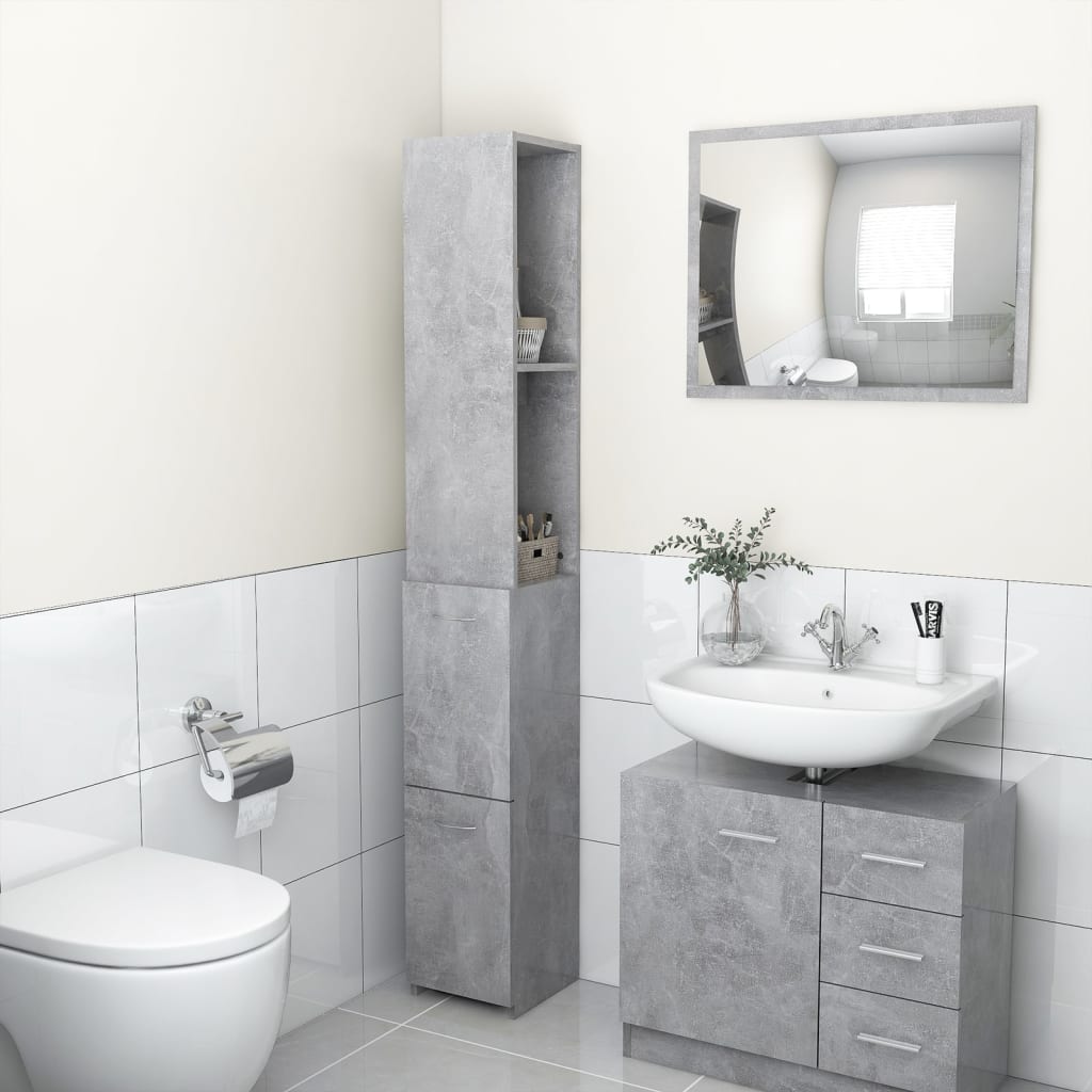 Armadietto Bagno Grigio Cemento 25x26,5x170cm Legno Multistrato | homemem39