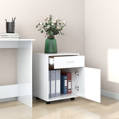 Mobiletto con Ruote Bianco Lucido 45x38x54cm Legno Multistrato - homemem39