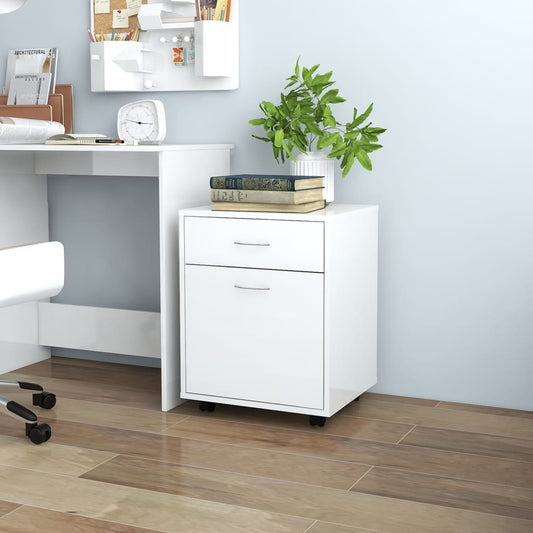 Mobiletto con Ruote Bianco Lucido 45x38x54cm Legno Multistrato - homemem39