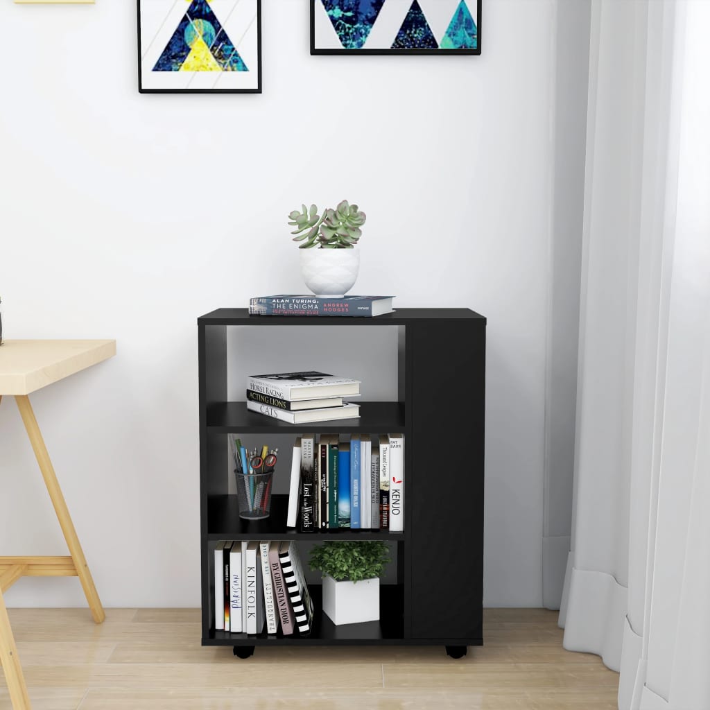 Mobiletto con Ruote Nero 60x35x75 cm in Legno Multistrato - homemem39