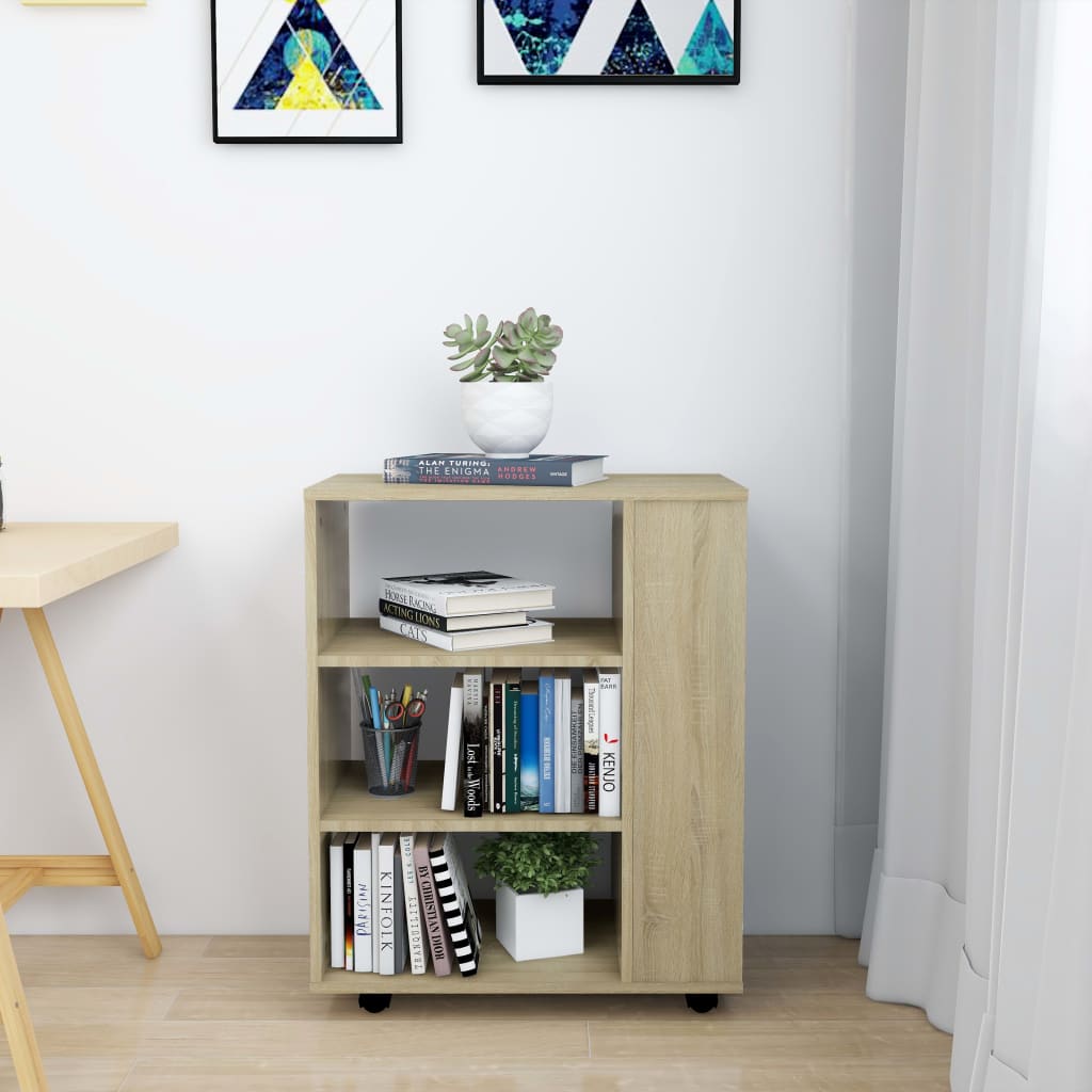 Mobiletto con Ruote Rovere Sonoma 60x35x75 cm Legno Multistrato | homemem39