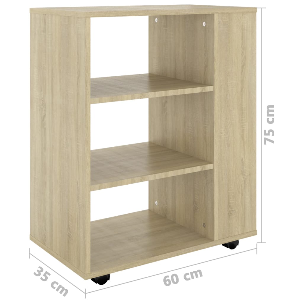 Mobiletto con Ruote Rovere Sonoma 60x35x75 cm Legno Multistrato | homemem39