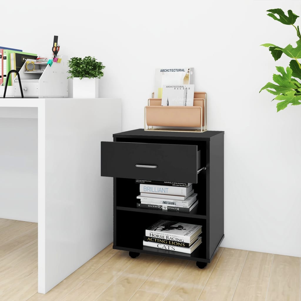 Mobiletto con Ruote Nero 46x36x59 cm in Legno Multistrato - homemem39