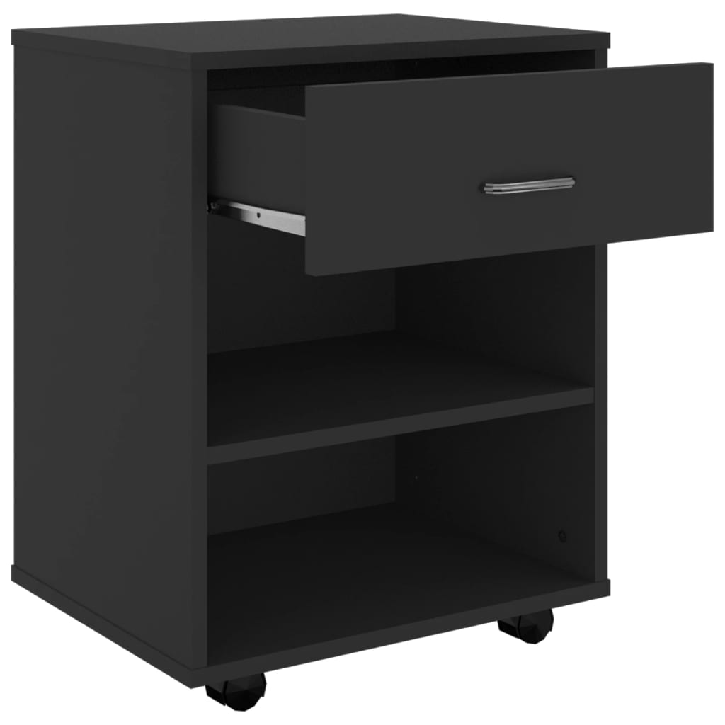 Mobiletto con Ruote Nero 46x36x59 cm in Legno Multistrato - homemem39