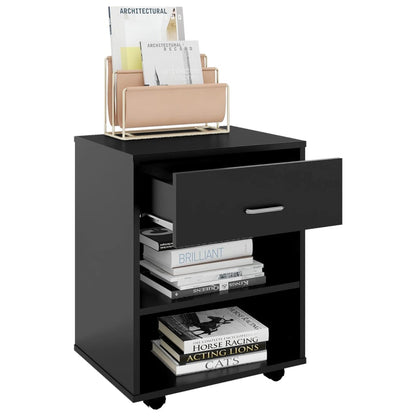 Mobiletto con Ruote Nero 46x36x59 cm in Legno Multistrato - homemem39