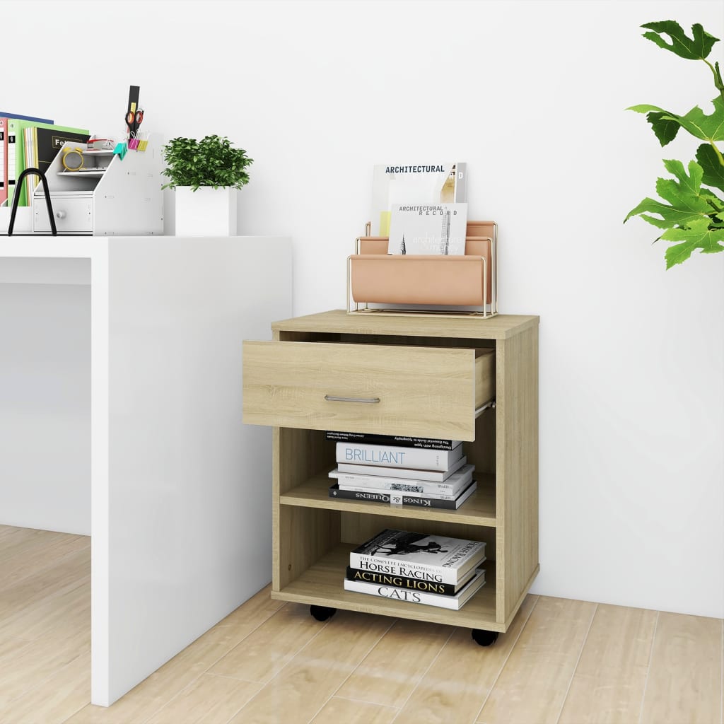 Mobiletto con Ruote Rovere Sonoma 46x36x59 cm Legno Multistrato - homemem39