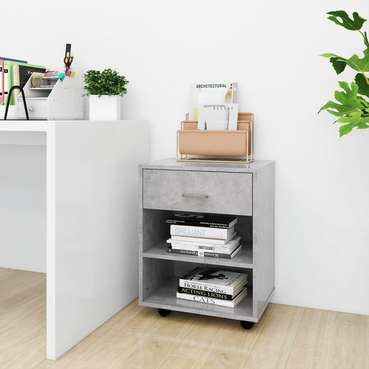 Mobiletto con Ruote Grigio Cemento 46x36x59cm Legno Multistrato - homemem39