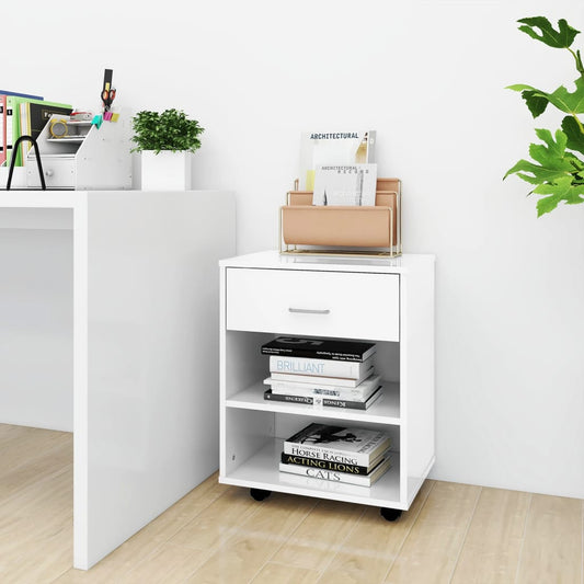 Mobiletto con Ruote Bianco Lucido 46x36x59 cm Legno Multistrato - homemem39