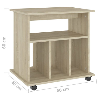 Mobiletto con Ruote Rovere Sonoma 60x45x60 cm Legno Multistrato | homemem39