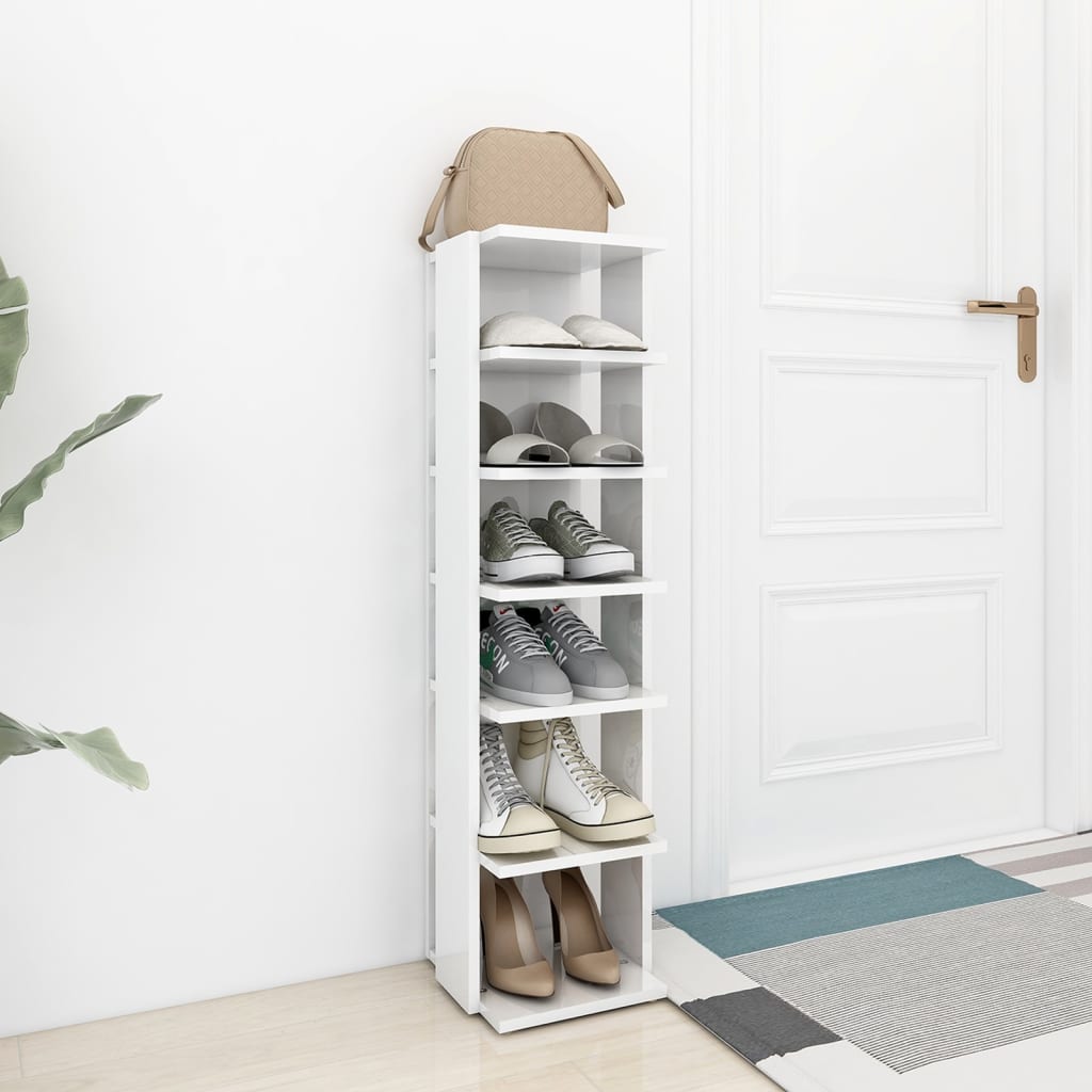 Scarpiera Bianco Lucido 27,5x27x102 cm in Legno Multistrato - homemem39
