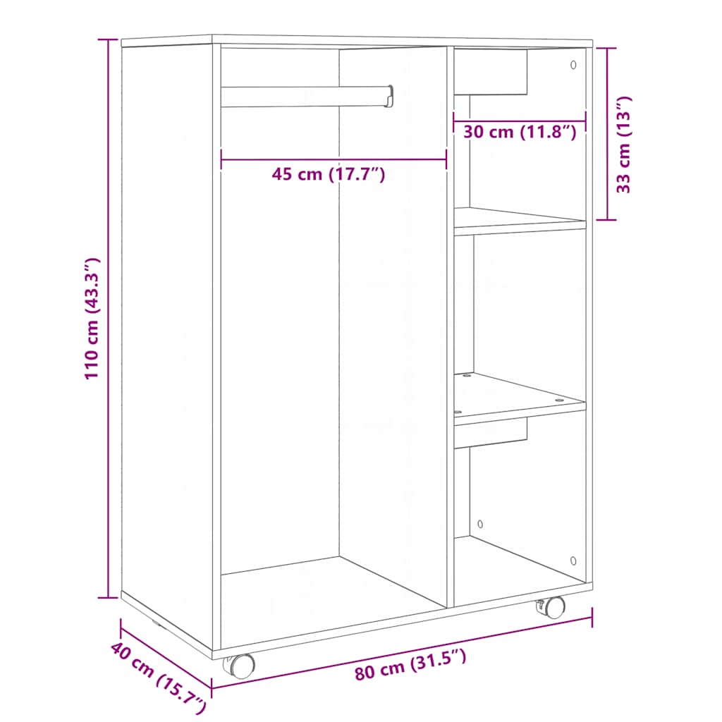 Armadio Nero 80x40x110 cm in Legno Multistrato | homemem39