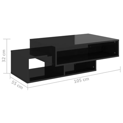 Tavolino da Salotto Nero Lucido 105x55x32 cm in Truciolato