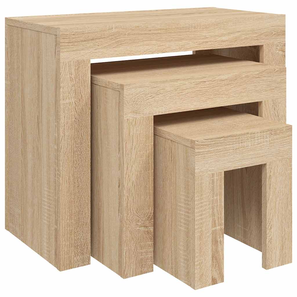 Tavolini da Salotto Impilabili 3 pz Rovere Sonoma in Truciolato | homemem39