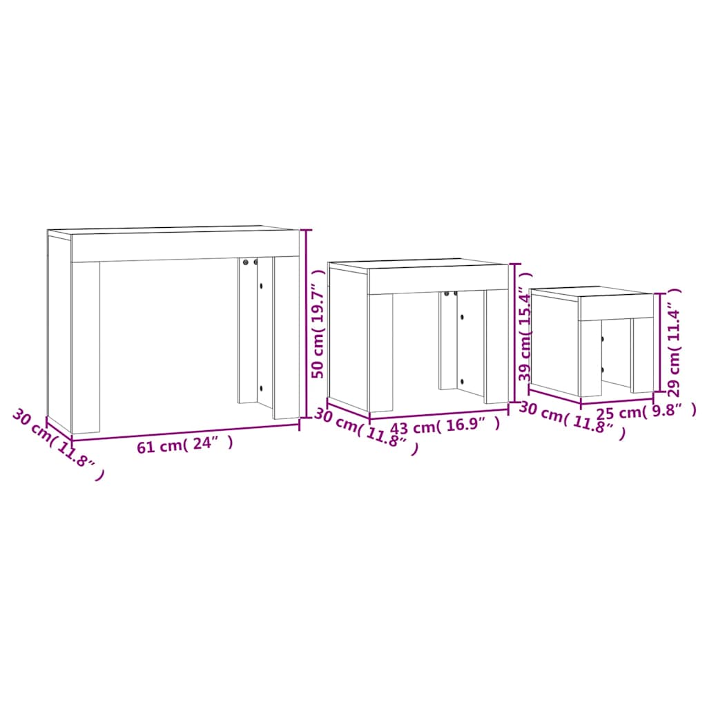 Tavolini da Salotto Impilabili 3 pz Rovere Sonoma in Truciolato | homemem39