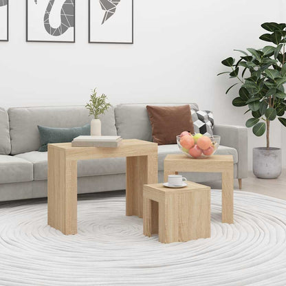 Tavolini da Salotto Impilabili 3 pz Rovere Sonoma in Truciolato | homemem39