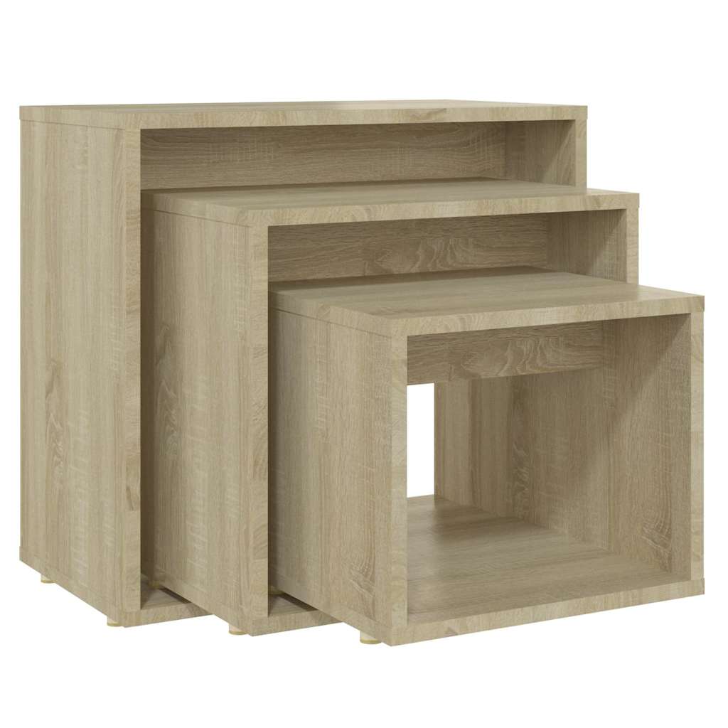 Tavolini Impilabili 3 pz Rovere Sonoma in Legno Multistrato