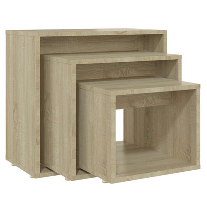 Tavolini Impilabili 3 pz Rovere Sonoma in Legno Multistrato
