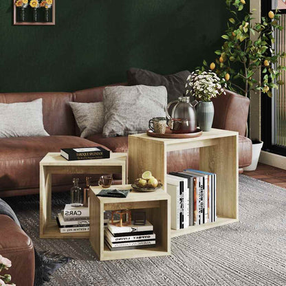 Tavolini Impilabili 3 pz Rovere Sonoma in Legno Multistrato