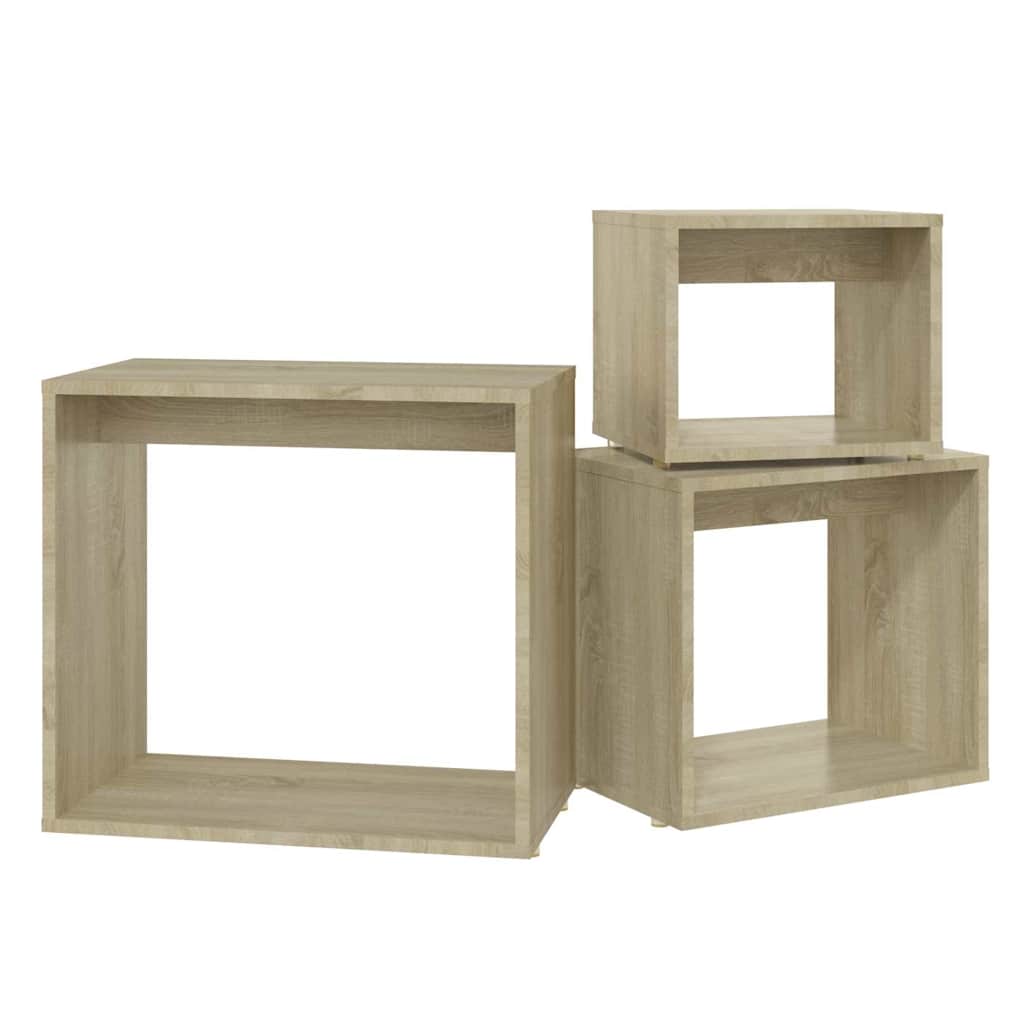 Tavolini Impilabili 3 pz Rovere Sonoma in Legno Multistrato