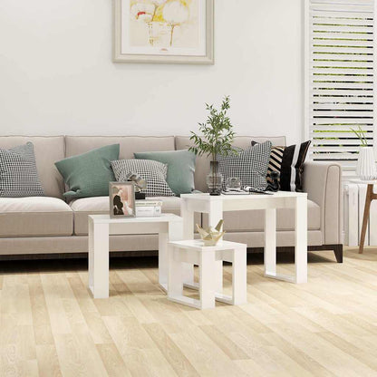 Tavolini Impilabili 3 pz Bianco Lucido in Legno Multistrato