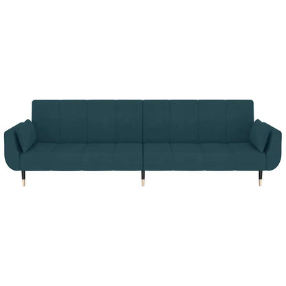 Divano Letto a 2 Posti con 2 Cuscini Blu in Velluto