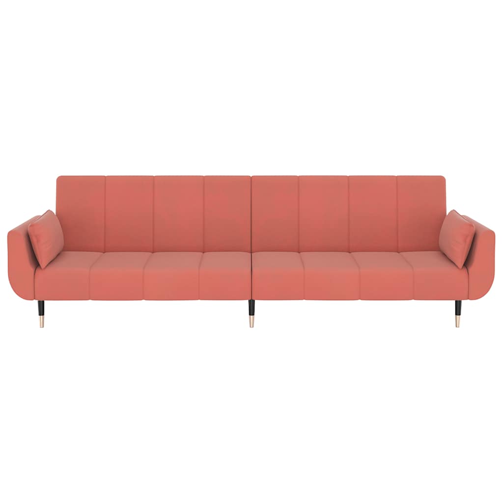 Divano Letto a 2 Posti con 2 Cuscini Rosa in Velluto | homemem39