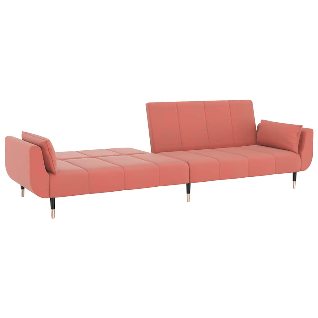 Divano Letto a 2 Posti con 2 Cuscini Rosa in Velluto | homemem39