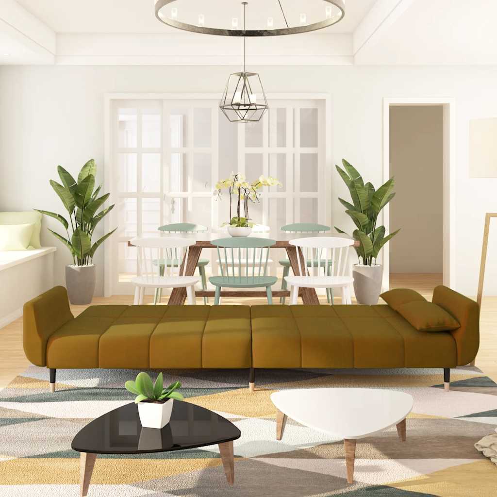 Divano Letto a 2 Posti con 2 Cuscini Marrone in Velluto - homemem39