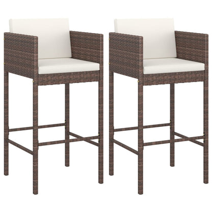 Sgabelli da Bar con Cuscini 2 pz Marroni in Polyrattan - homemem39