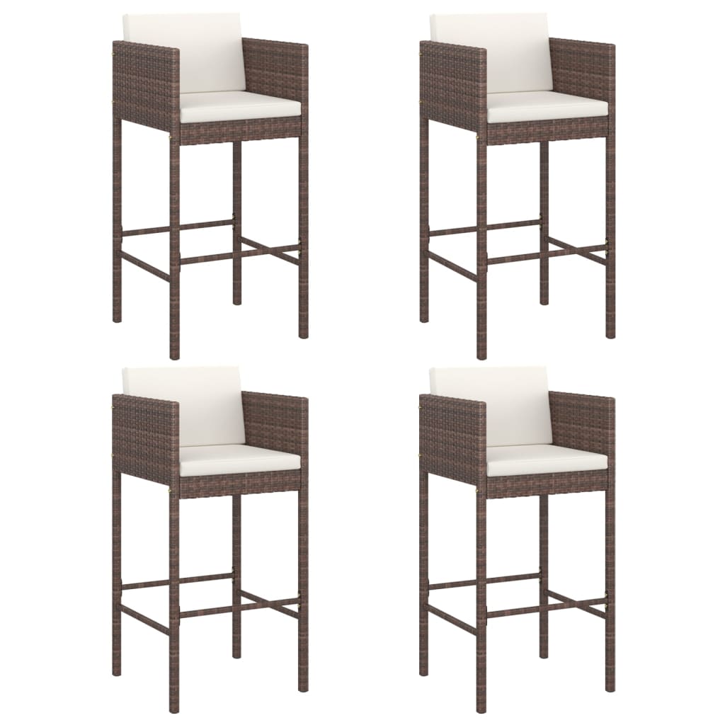 Sgabelli da Bar 4 pz con Cuscini Marroni in Polyrattan - homemem39