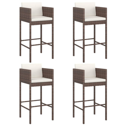 Sgabelli da Bar 4 pz con Cuscini Marroni in Polyrattan - homemem39