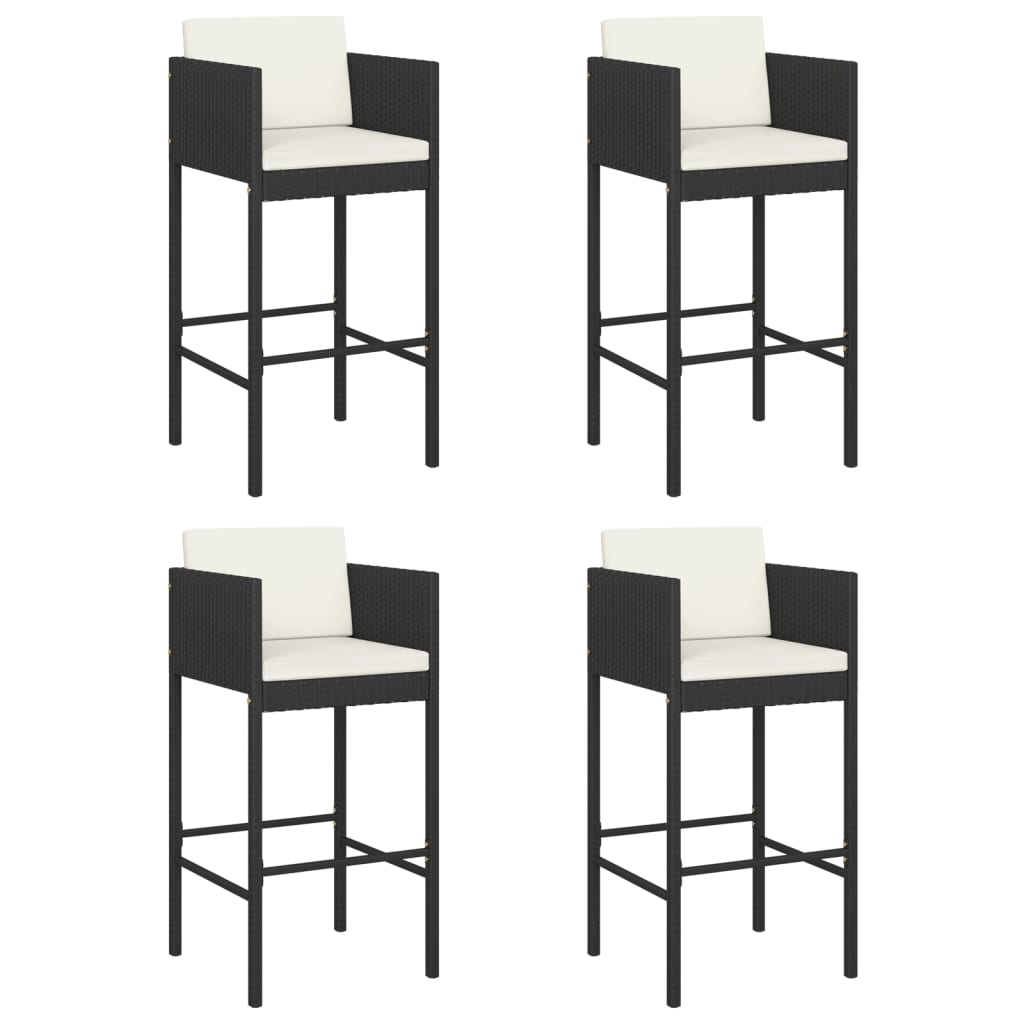 Sgabelli da Bar 4 pz con Cuscini Neri in Polyrattan - homemem39