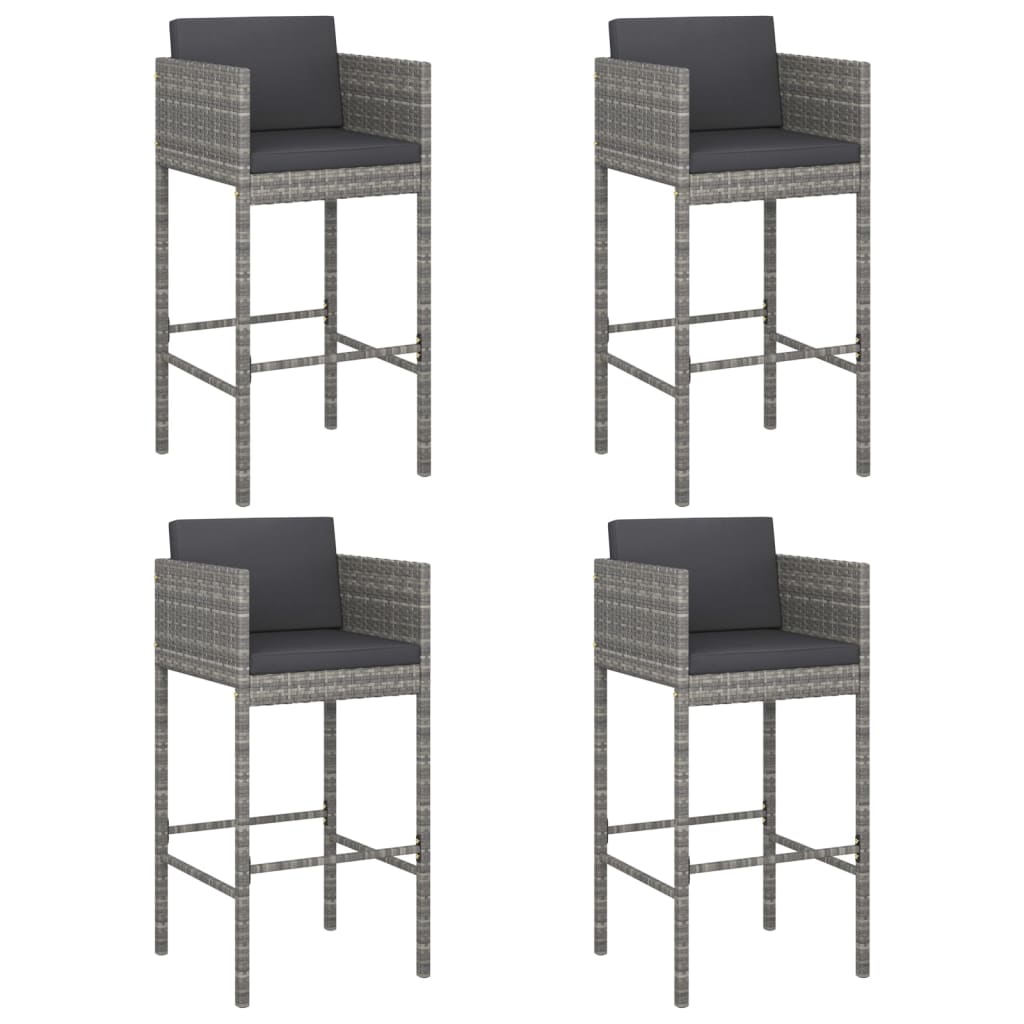 Sgabelli da Bar 4 pz con Cuscini Grigi in Polyrattan - homemem39