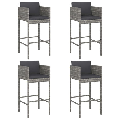 Sgabelli da Bar 4 pz con Cuscini Grigi in Polyrattan - homemem39
