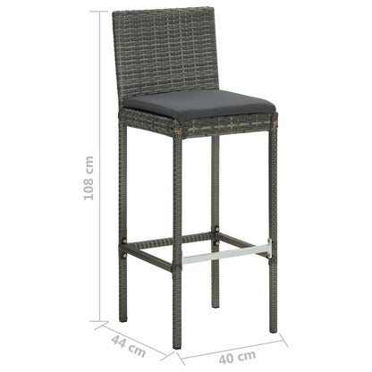 Sgabelli da Bar con Cuscini 4 pz Grigi in Polyrattan