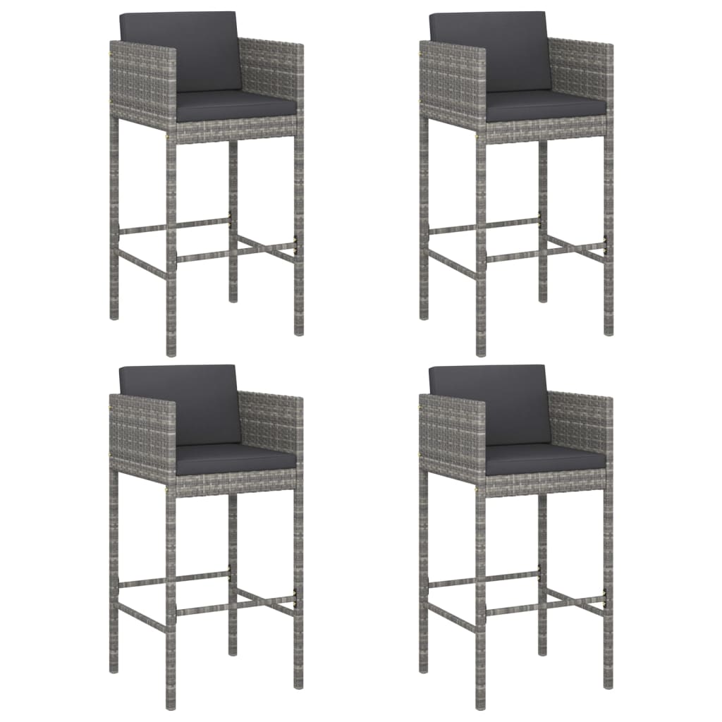 Sgabelli da Bar con Cuscini 4 pz in Polyrattan Grigio