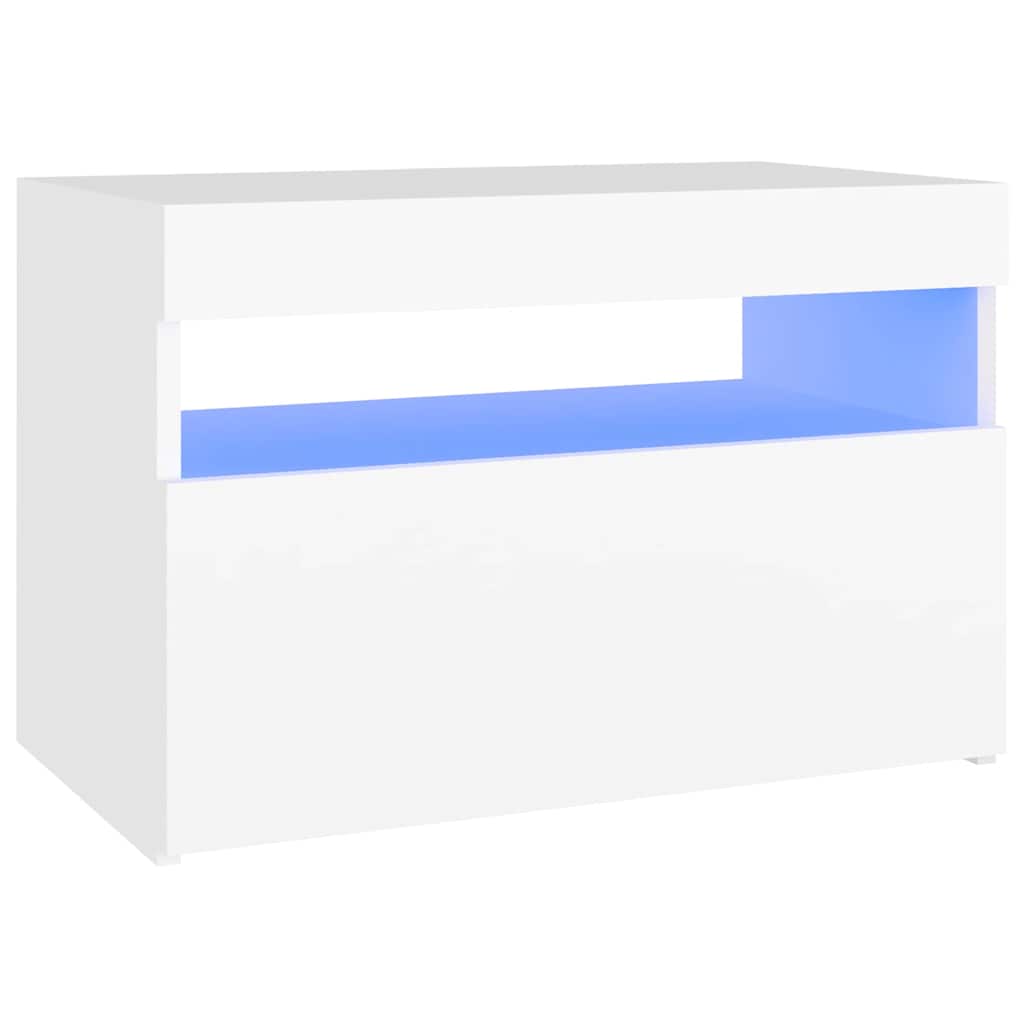 Comodino e Luci LED Bianco 60x35x40 cm in Legno Multistrato | homemem39