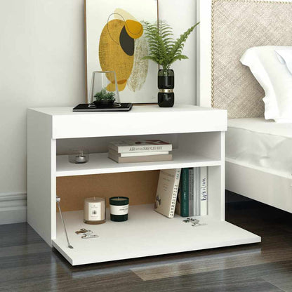 Comodino e Luci LED Bianco 60x35x40 cm in Legno Multistrato | homemem39