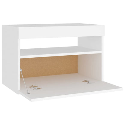 Comodino e Luci LED Bianco 60x35x40 cm in Legno Multistrato - homemem39