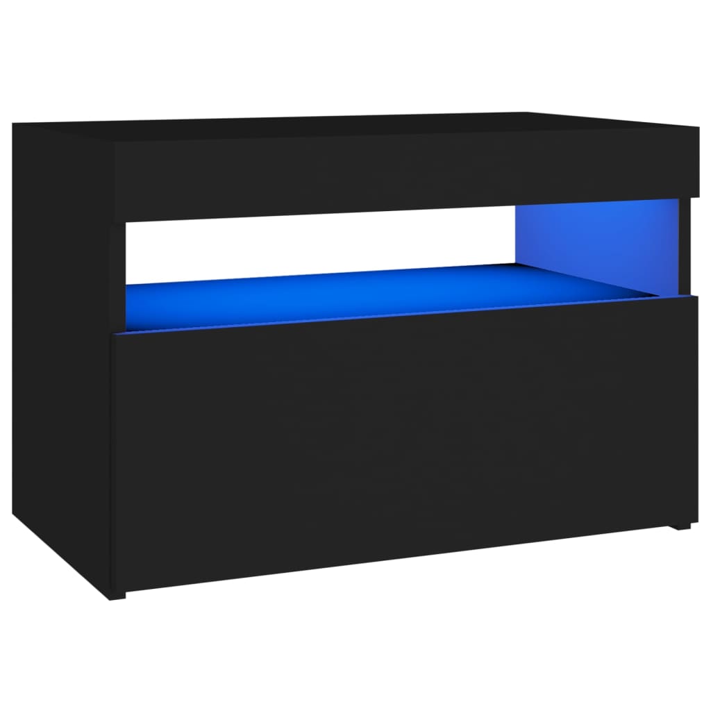 Comodino con Luci LED Nero 60x35x40 cm in Legno Multistrato - homemem39