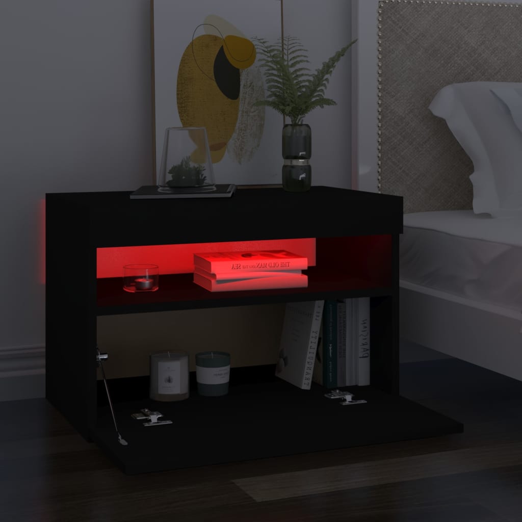 Comodino con Luci LED Nero 60x35x40 cm in Legno Multistrato - homemem39