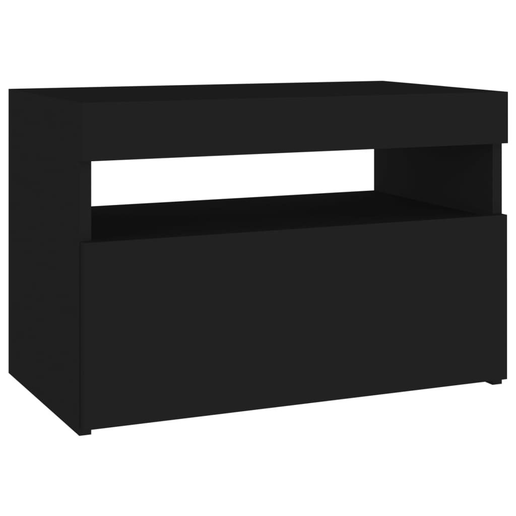 Comodino con Luci LED Nero 60x35x40 cm in Legno Multistrato - homemem39