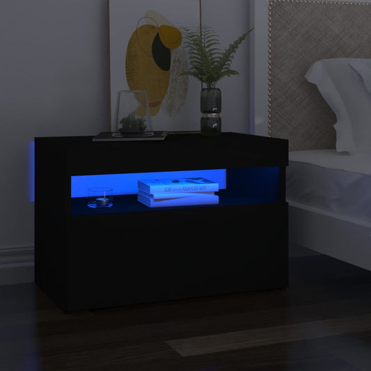 Comodino con Luci LED Nero 60x35x40 cm in Legno Multistrato - homemem39