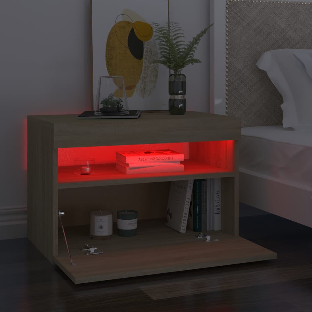 Comodino con Luci LED Sonoma 60x35x40 cm in Legno Multistrato | homemem39