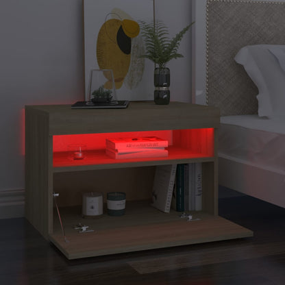 Comodino con Luci LED Sonoma 60x35x40 cm in Legno Multistrato | homemem39