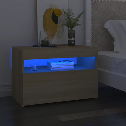 Comodino con Luci LED Sonoma 60x35x40 cm in Legno Multistrato - homemem39